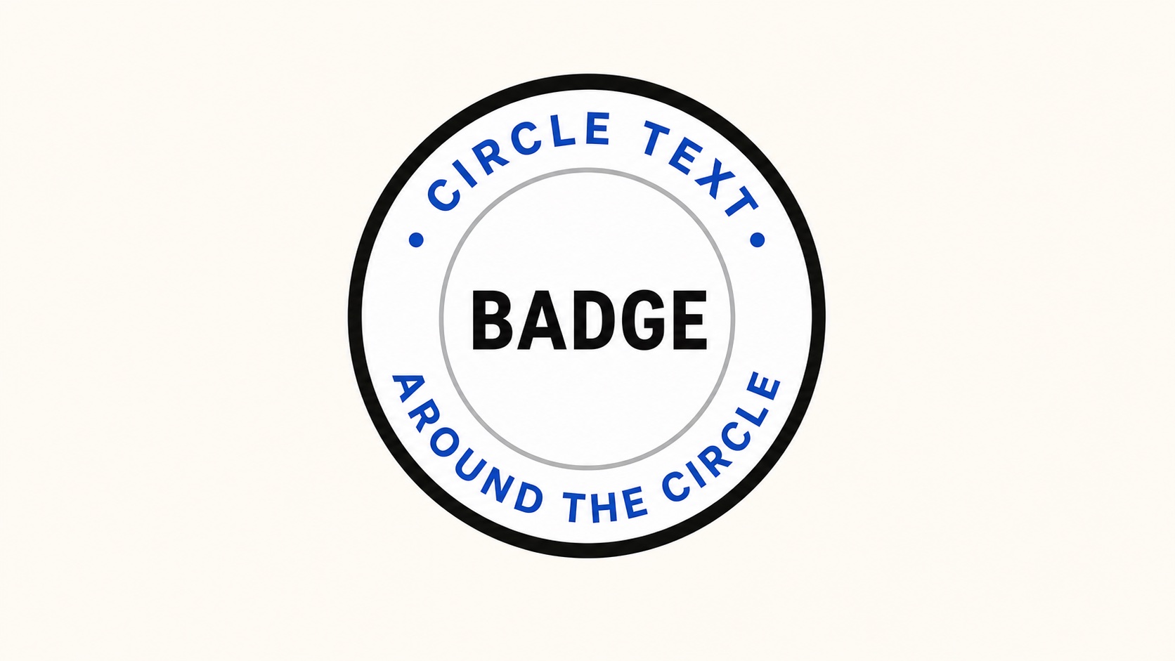 Round badge with circle text around the top and bottom of the circle
