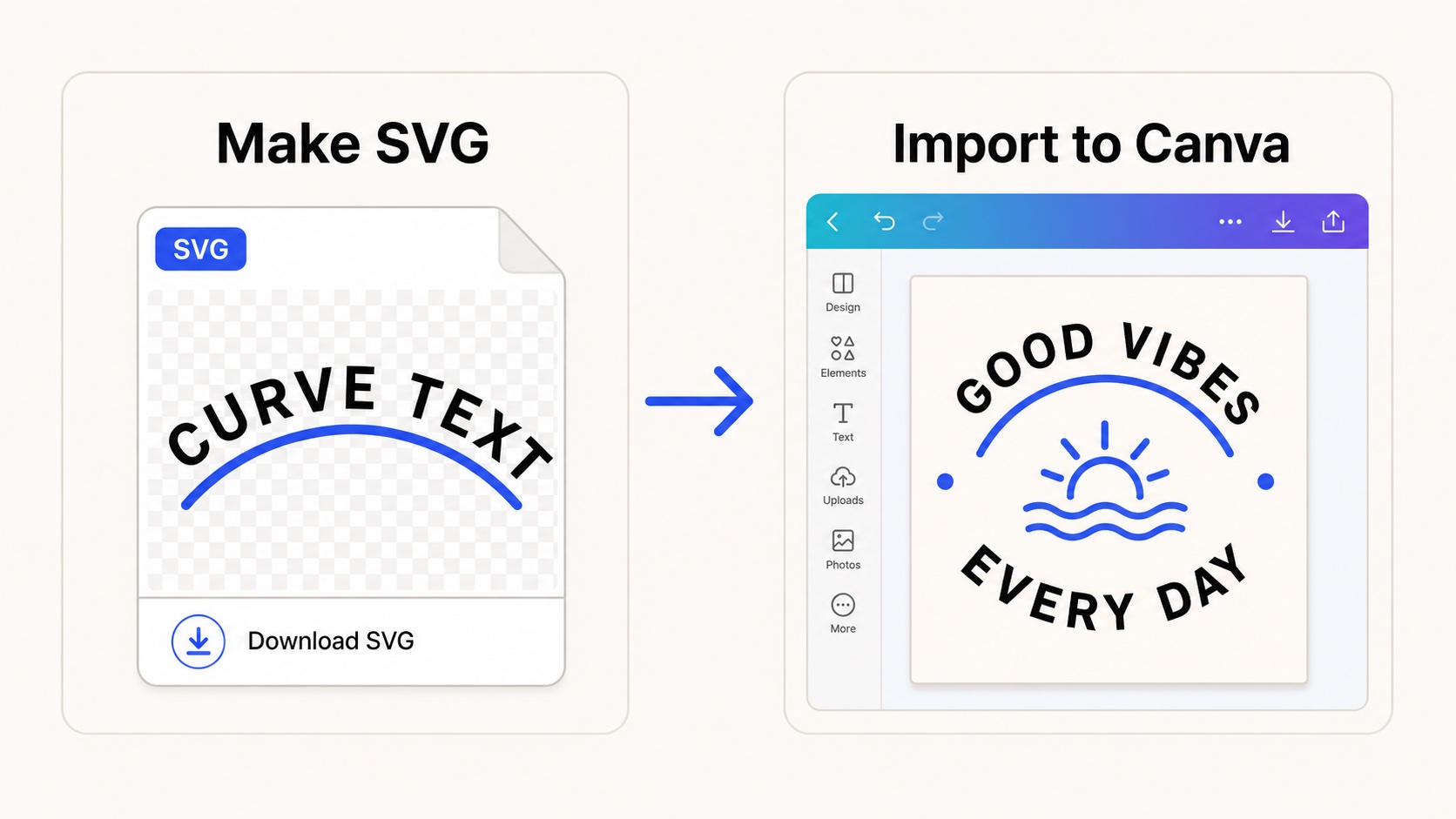 Curved text exported as SVG and imported into a Canva design