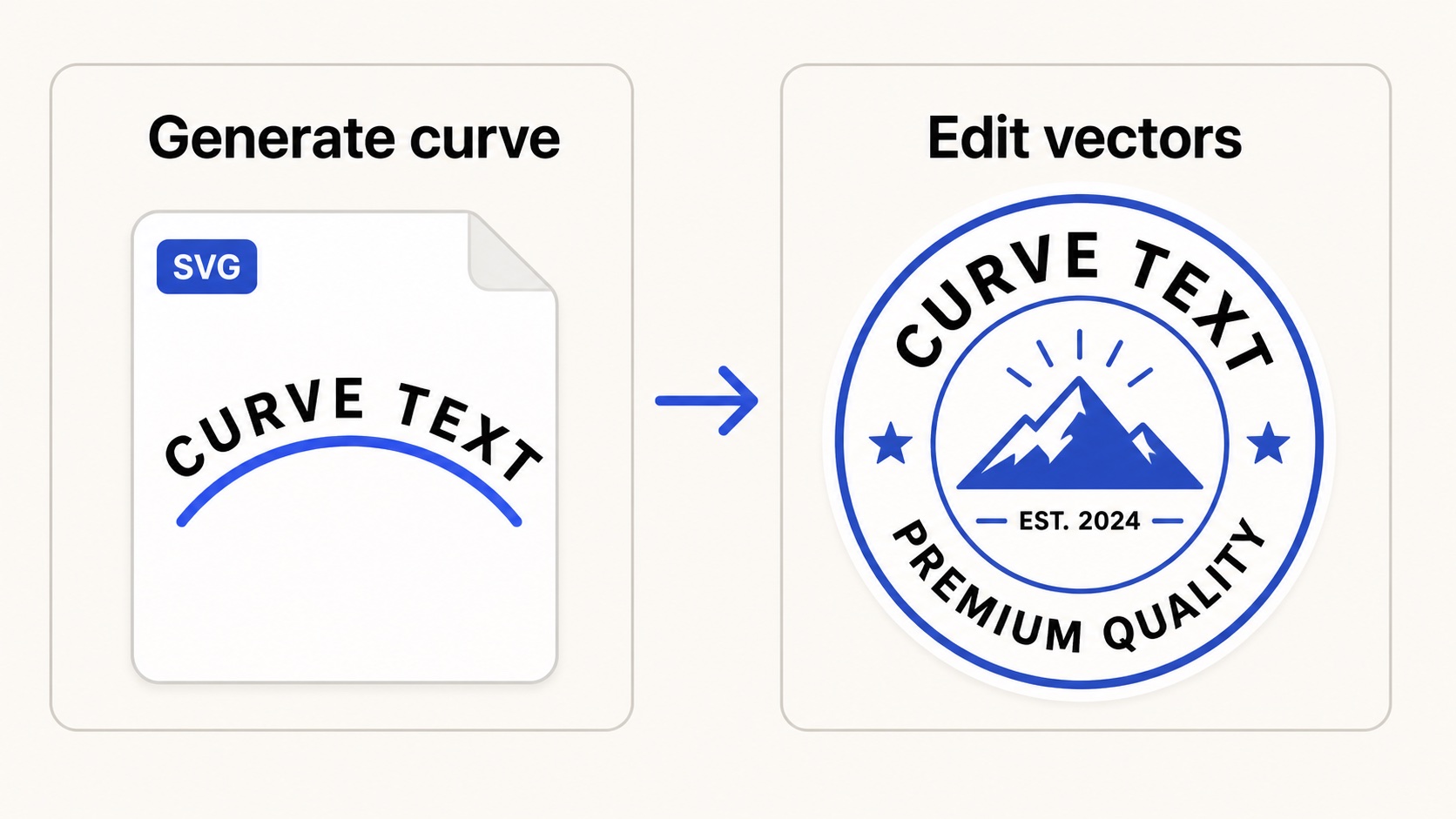 Curved text SVG generated first and then edited inside a vector badge design