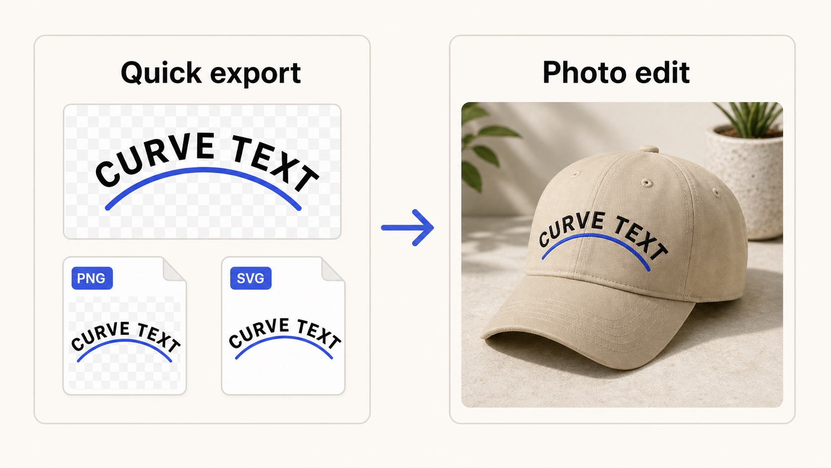 Curved text exported as PNG or SVG and placed into a photo editing mockup