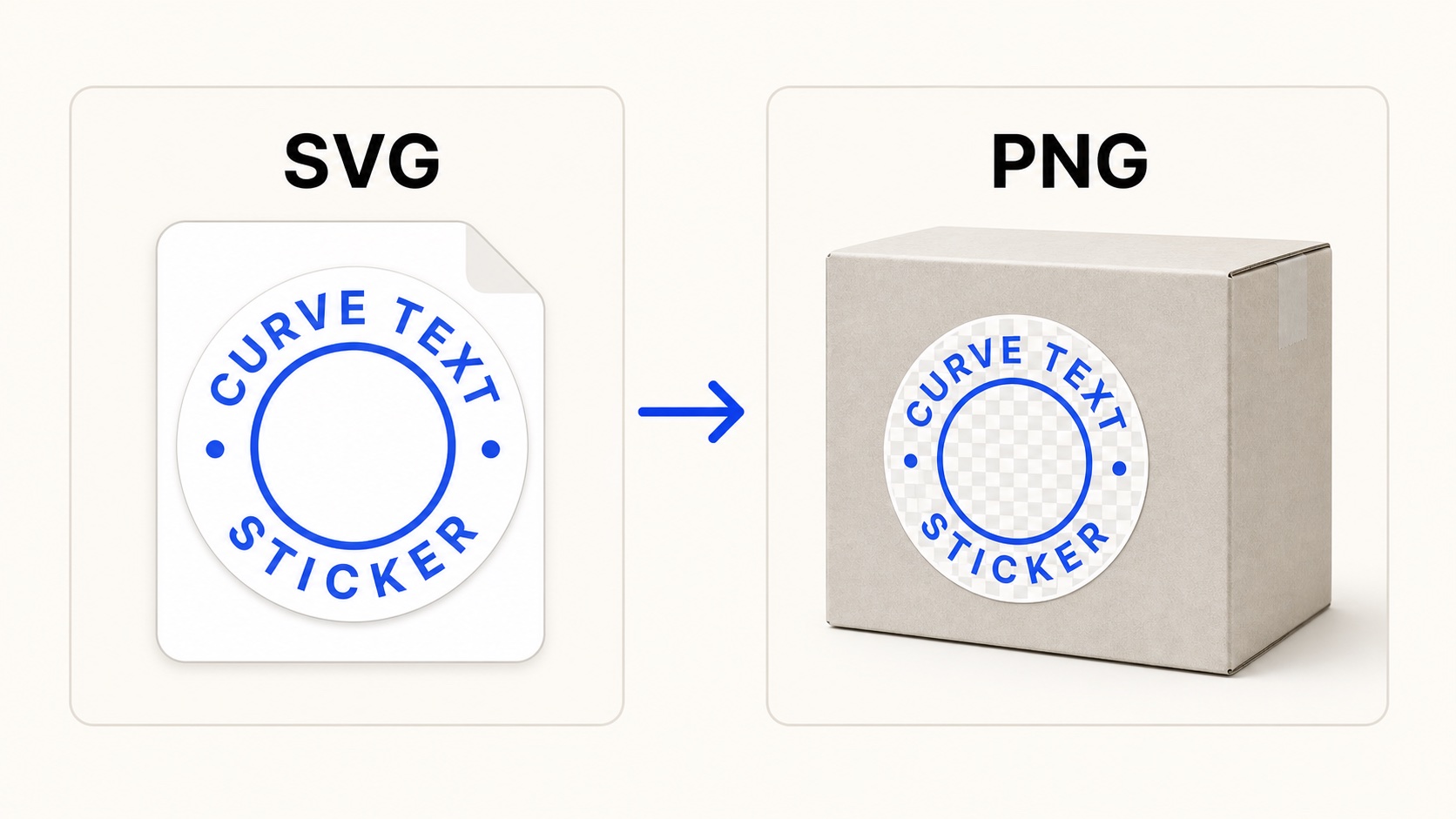 SVG sticker export compared with PNG sticker placement on a product box